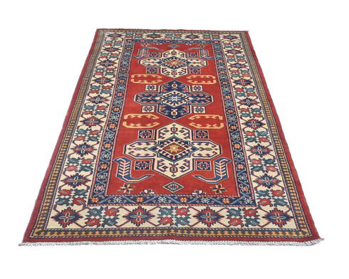 4x6 Feet Shirvan Red Afghan Hand Knotted Geometric Wool Area Rug